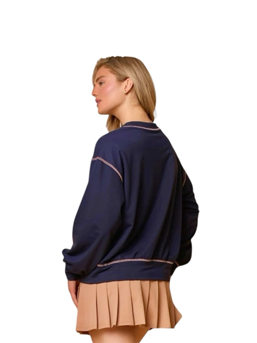 FANTASTIC FAWN MSRP $60 Martini Clubhouse Oversized Pullover in Navy w/Red Seam - Picture 3 of 8